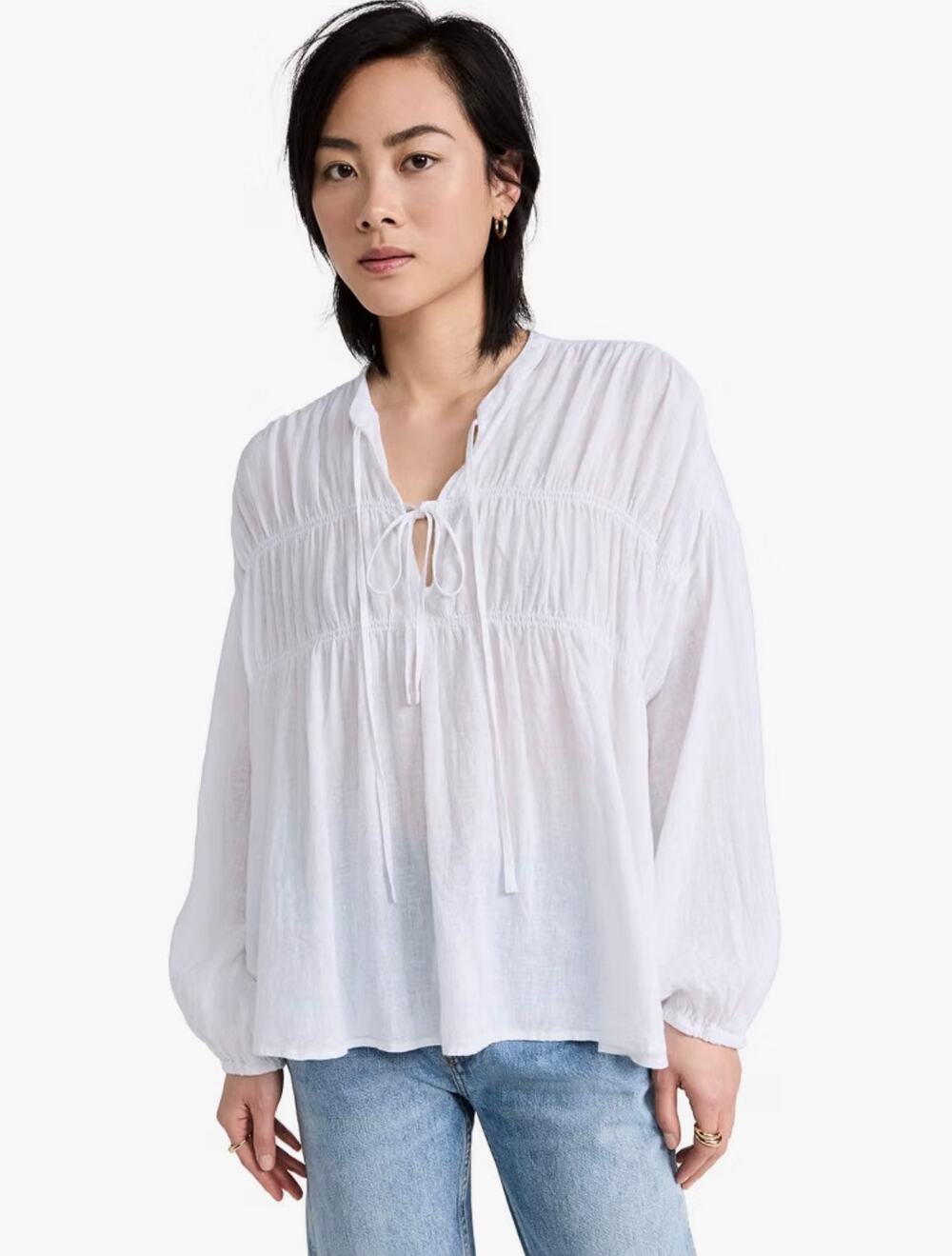Rails Ophelia Blouse True White Large Linen Beachy Boho Cottage Peasant NWT